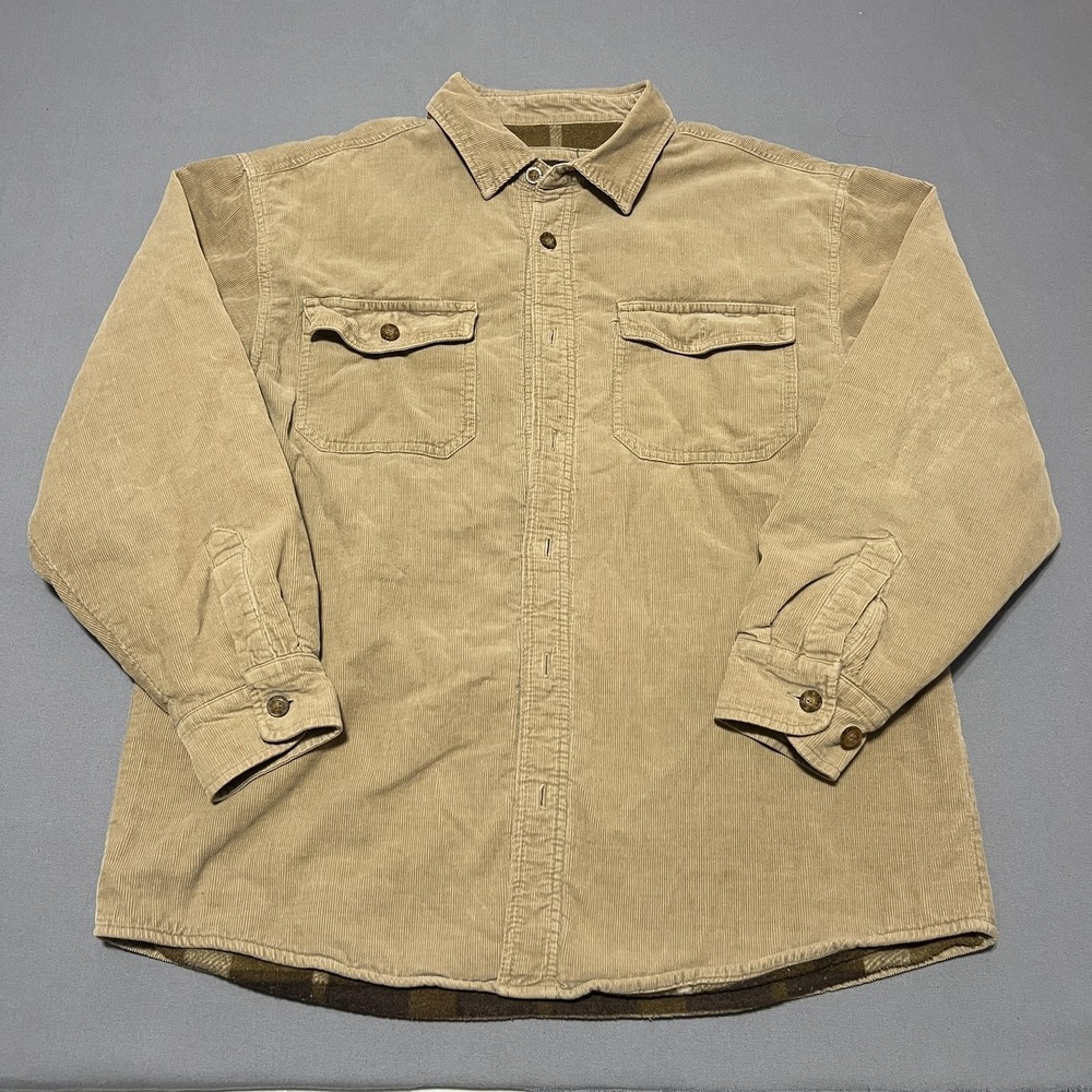 Levi's Bomber Jacket Mens Large Beige Corduroy Plaid Lined Button Front